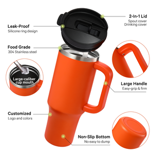 Vaso Térmico Personalizado con Logotipo ODM de 40 oz, Libre de BPA, Doble Pared, Acero Inoxidable, Aislamiento al Vacío, con Tapa 2 en 1 con Pajita y Asa - Product Image 5