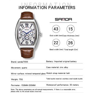 Reloj de Pulsera Sanda 7055 Vintage para Hombre, Diseño Creativo Digital con Tres Agujas Pequeñas, Calendario, Resistente al Agua, Cuarzo - Product Image 3
