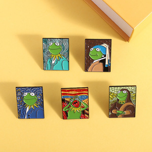 Vintage pintura al óleo Rana obra maestra <span class=keywords><strong>Kermit</strong></span> Rana grabado personalizado Animal ropa mochila Metal insignia - Product Image 2