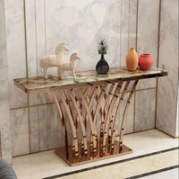 Ensemble de table console moderne en acier inoxydable avec plateau miroir doré, fonction pliable, pour la maison, le salon, l'entrée, le couloir, la villa