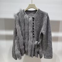À la mode dame hiver chaud à manches longues Slim Fit ouvert poitrine courte fourrure O cou pull manteau