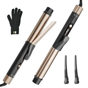 High Temperature display hair curler glossy housing hair styling wand rose gold titanium 1 inch barrel clipper hair iron