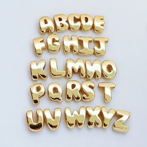 JS2024 Populares <span class=keywords><strong>Abalorios</strong></span> Deslizantes de Letras Iniciales del Alfabeto, Pequeños, Voluminosos <span class=keywords><strong>3D</strong></span>, Chapados en Oro de 18k, con Diseño de Burbuja Gruesa, para Pulseras de Cordón o Cuerda - Product Image 4