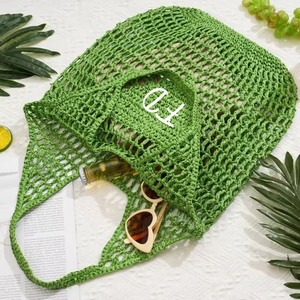 Bolso de Mano Versátil de Paja para Playa, Viajes y Fiestas con <span class=keywords><strong>Iniciales</strong></span> Personalizadas, Bolso Tote Reutilizable Ecológico - Product Image 4