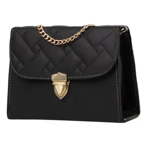 Sac à bandoulière vintage pour femme Fana Lcela Kaori noir géométrique en cuir véritable avec chaîne pour usage quotidien - Product Image 1