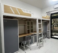 Lit superposé double moderne pour étudiants, directement de l'usine, en acier durable, avec bureau, armoire et étagère intégrés, pour 2 personnes