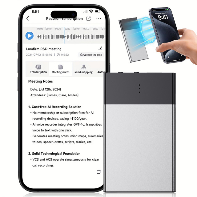 CHATGPT AI Voice Recorder meeting classes Ultra-Thin Metal Ultra-Long APP Translator Smart Transcription 128 voice recorder