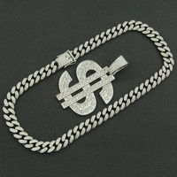 Collier chaîne cubaine large en alliage style Hip Hop, entièrement serti de strass, avec pendentif symbole dollar USD