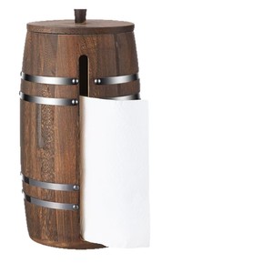 Wooden Retro Round <b>Paper</b> Towel Holder With Metal Bands <b>Kitchen</b> Storage Stand For Napkins Household Use - Product Image 1