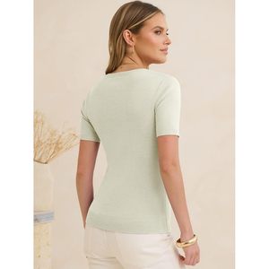 Suéter de Punto de Manga Corta para Mujer FOXA, Cuello Redondo, Informal, Básico, Suave, para Verano, Ropa de Trabajo, Primavera 2026 - Product Image 6