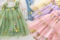 2024 été tulle 3d belle broderie fleur filles robe pour enfants 1-6 ans