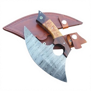 Couteaux Ulu en acier Damas de qualité supérieure, manche en bois, étui en cuir, qualité industrielle OEM, pour usage en cuisine. - Product Image 2