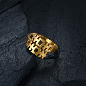 Chinese Style Double Happiness <b>Titanium</b> Steel <b>Ring</b> Silver Gold Geometric Unisex Fashion Jewelry Gift - Product Image 4