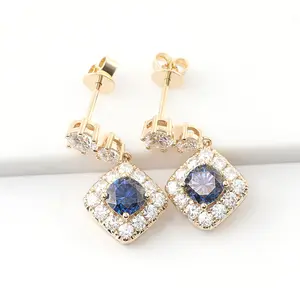 Light Jewelry 2022 Fine Women's Stud Earrings 14k Yellow Gold 1 Carat Cushion Blue Grey New Material Moissanite Diamond Stud Ear
