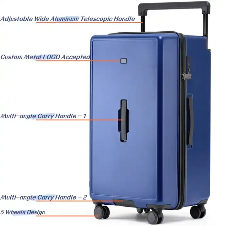 Trolley da 26 pollici ampio manico OEM ODM Logo Design Business valigia da viaggio con caricatore USB silenziosi doppi filatori