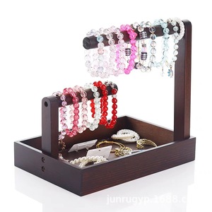 <b>Solid</b> <b>Wood</b> Bracelet And Necklace Holder 2 Tier Jewelry Display <b>Desk</b> Organizer For Buddhist Beads And Cultural Artifacts - Product Image 3