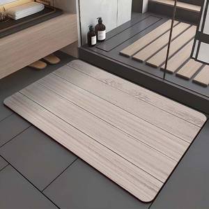 Alfombra de baño de tierra diatomeas, rectangular, con patrón de grano de madera, absorbente, antideslizante, diseño minimalista para el suelo del baño. - Product Image 1