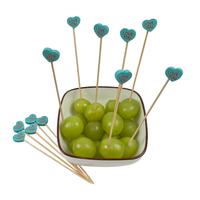 100pcs Brochettes de bambou en forme de coeur vert 12cm Buffet Fourchettes à fruits Desserts Bâtonnets de salade Fête d'affaires