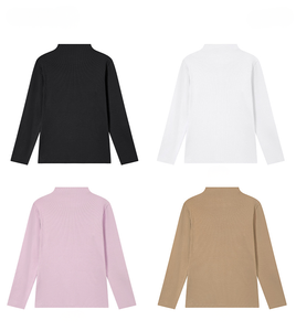 Chemise à <span class=keywords><strong>col</strong></span> montant mi-longue à manches longues pour <span class=keywords><strong>femme</strong></span>, automne-hiver, élégante, coupe ajustée, côtelée, en <span class=keywords><strong>coton</strong></span>, haut intérieur décontracté, motif uni - Product Image 3