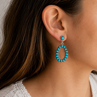 1 Pasang Anting Gantung Turquoise Gaya Bohemian Barat Anting Gantung Warna Perak Vintage untuk Wanita, 5 Model Dijual Terpisah