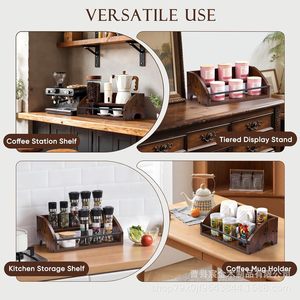 Wooden Wine Rack Double Layer Iron Wood Combination Multi Purpose Storage Rack For <b>Kitchen</b> Party Durable Rectangle Shape - Product Image 5