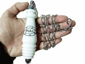 Chaîne de tirage de toilette victorienne traditionnelle en céramique chromée pour réservoir de haut niveau - Product Image 3