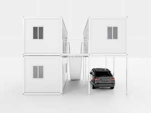 Maison modulaire préfabriquée à 2 étages de 20 pieds avec abri pour voiture et 2 unités de vie indépendantes, structure en acier Q355B, assemblage rapide - Product Image 1