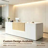 Comptoir de réception blanc personnalisé avec panneau en bois et éclairage LED pour bureau, hôtel, hall d'entrée