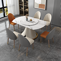 Table ronde télescopique rotative pliable en pierre de luxe légère, table à manger familiale moderne et simple avec chaises