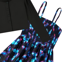 Robe à imprimé papillon pour filles, tenue de soirée sans manches, tenue d'automne pour enfants