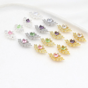 Cuentas espaciadoras con forma de corazón y alas de ángel, con circonita y cristal de múltiples orificios, para la creación de pulseras DIY D176 - Product Image 4