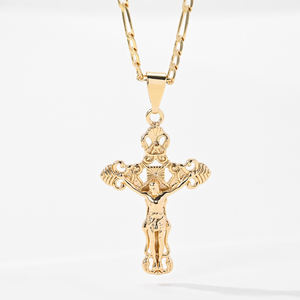 Nuevo diseño católico religioso Cruz encanto collar 14K chapado en oro cristiano Jesús crucifijo colgante collar - Product Image 1