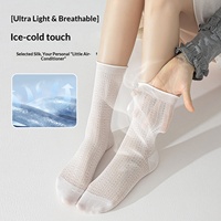Chaussettes en soie de mûrier pour femme, fines, en maille, fraîches au toucher, séchage rapide, sans couture, effet froncé, sans coutures, blanches, pour l'été