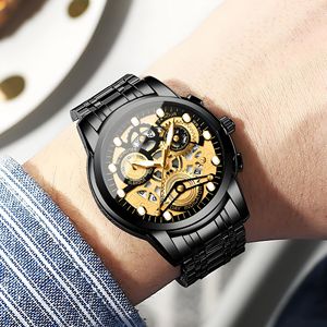 Fenzun Men's Automatic Skeleton Quartz Watch 4088 Analog 30M Waterproof Luminous Stainless Steel Band Deployment Clasp - Product Image 3