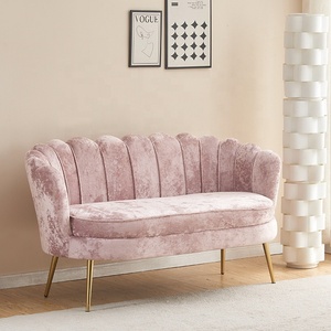<span class=keywords><strong>Divano</strong></span> Divanetto Multiuso in Velluto Rosa Conchiglia Stile Moderno Unico per Soggiorno - Product Image 4