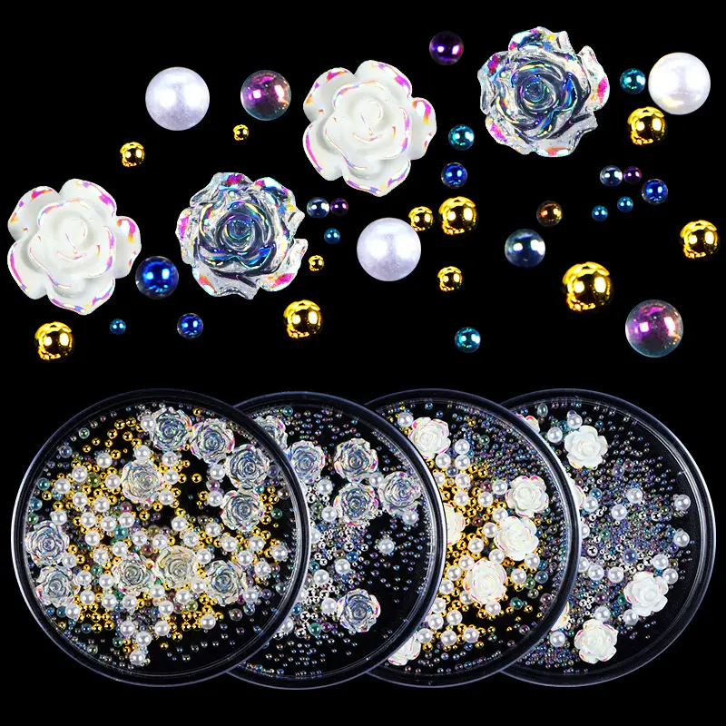 Wholesale Nail Ornaments White Aurora Transparent Phantom Stereo Resin Rose Flower Camellia Nail decoration