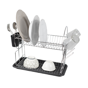 Égouttoir à vaisselle autoportant à 2 niveaux avec plateau et porte-couverts 51x24x36cm - Product Image 2