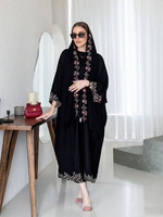 Robe longue élégante en mousseline de laine brodée de perles à manches longues, grande taille, avec strass floraux et travail artisanal, ensemble deux pièces hijab musulman