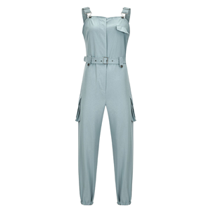 New Spring Summer High Waist Wide Leg Full Length Satin Knitted Breathable V-neck <b>Jumpsuit</b> Solid Color Casual Party Women - Product Image 2