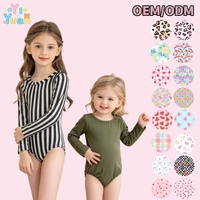Bodysuit Tari Lengan Panjang Anak Populer, Pilihan Warna Solid Bergaris, Desain Kancing Praktis, Kostum Balita untuk Latihan