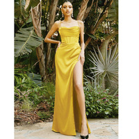Robe longue en satin noir sans manches avec fente haute, robe de soirée à une épaule pour femme avec fente