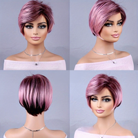 Perruque courte en dentelle sans colle, style Pixie, fabriquée à la machine, en soie haute température, couleur mélangée, effet volumineux, modèle DM254 par Senmu Beauty