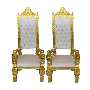 Silla de Trono Real de Lujo en Oferta, Alquiler de Silla de Rey y Reina para Novios, Silla de Trono Dorada para Bodas - Product Image 1