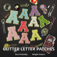 Patchs de lettres en chenille à paillettes dorées multicolores 5,5 cm Tissu écologique pour vêtements, chapeaux, sacs