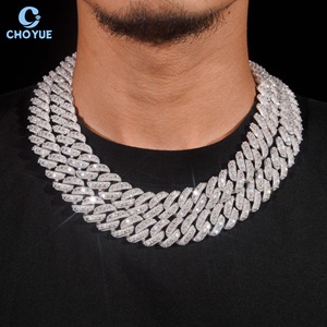 Collar de Cadena Cubana con Moissanita Baguette de Gran Tamaño, 18mm de Altura, Chapado en Rodio, Plata Sólida 925, Joyería Hiphop Iced Out - Product Image 1