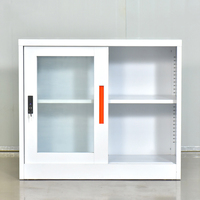 Meubles de bureau en acier, porte coulissante en verre mi-haute, classeurs métalliques verrouillables