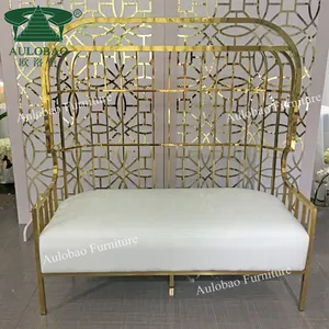 Diseño moderno jaula doble asientos de acero inoxidable real rosa de oro banquete Silla de comedor