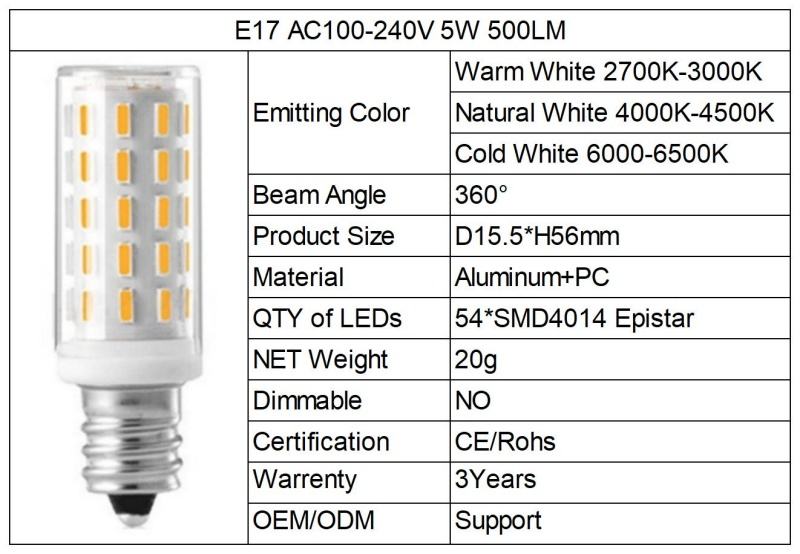 5W E17 CA 100-240V