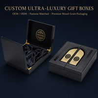 Boîte cadeau rigide de luxe sur mesure, noir mat, charnière en métal doré, doublure en satin texturé, matériaux recyclés pour parfum et vin