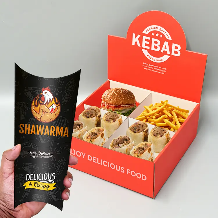 Personalizado impreso comida para llevar desechable México Kebab patatas fritas Togo pollo Shawarma Combo caja de embalaje